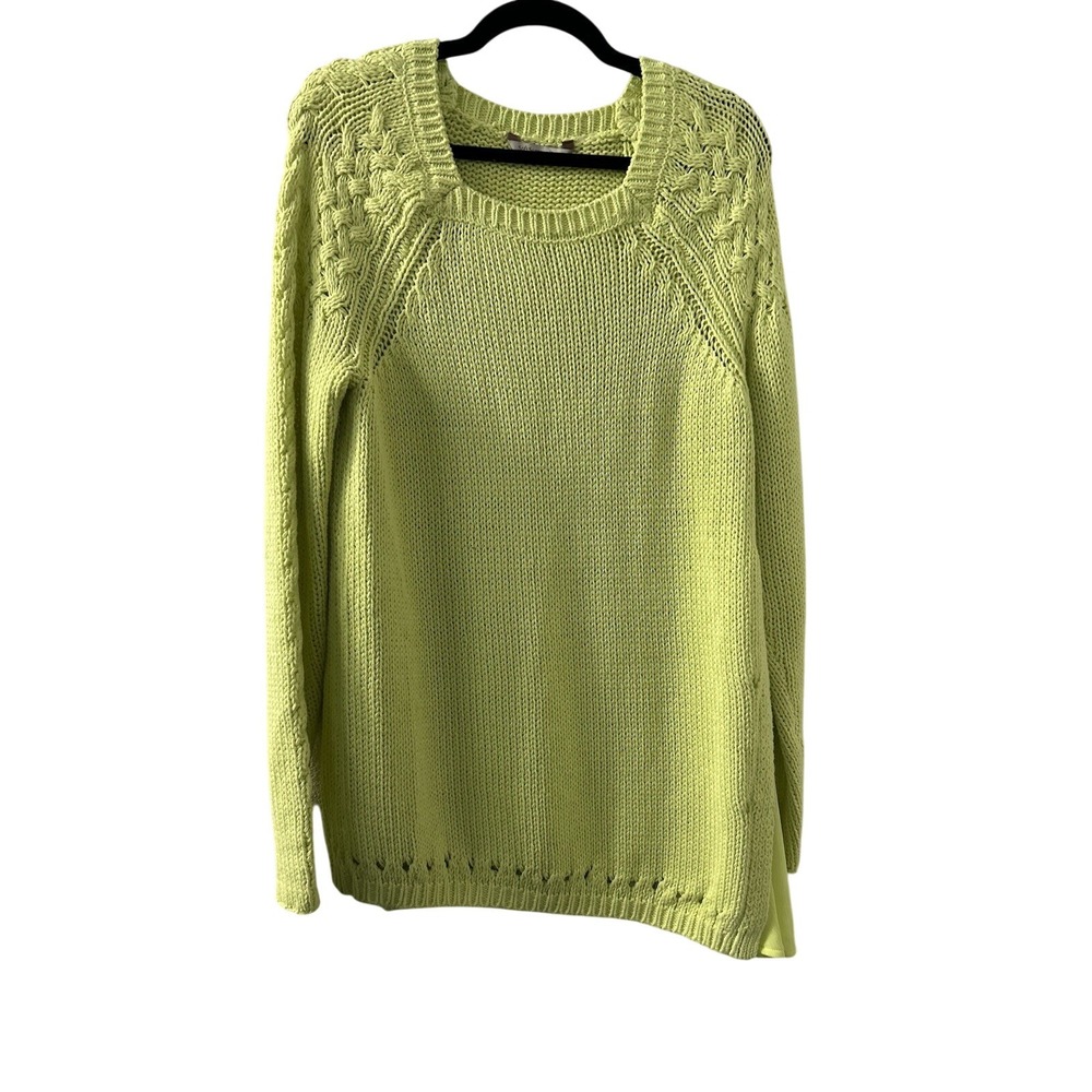 Soft Surroundings Lime‎ Green Cable Knit Square Neck Sweater Tunic